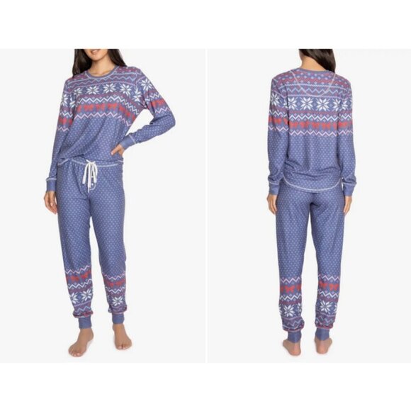 💕PJ SALVAGE💕 Cozy Vibes Fair Isle Peachy Pajamas ~ Dark Blue Large NWT - Picture 1 of 14